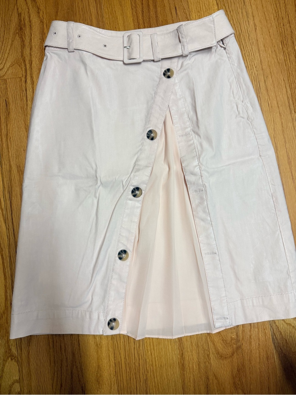 Anthropologie Pale Blush Button-Front Midi Skirt with Belt